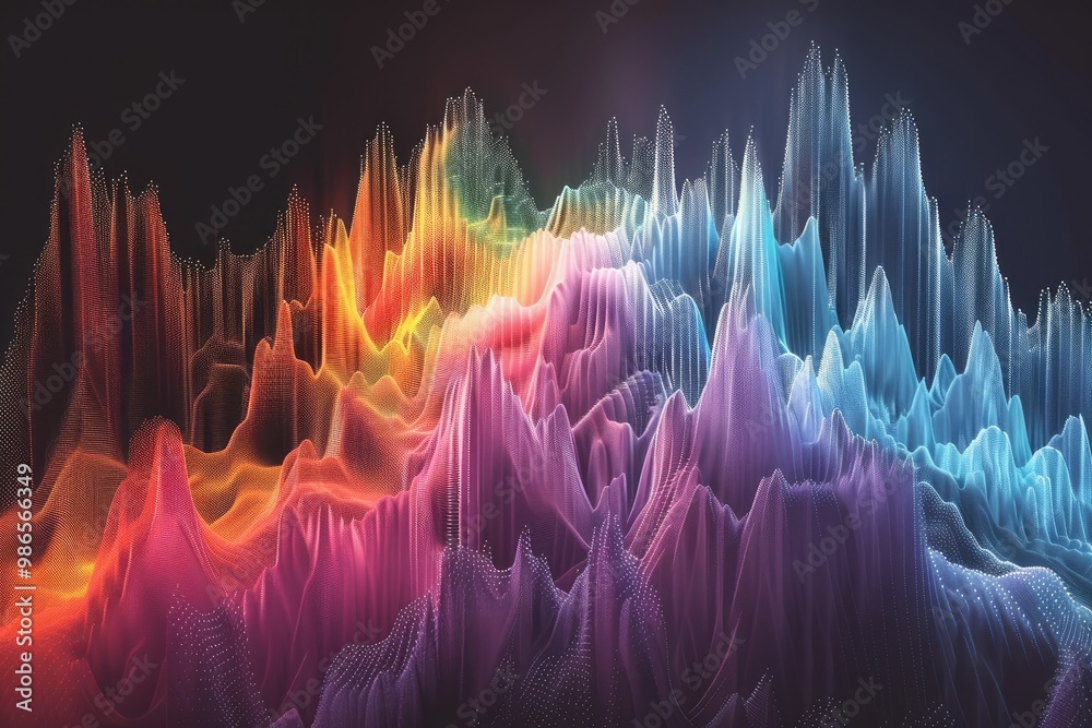 Aufkleber a vibrant digital landscape featuring colorful sound waves and abstract patterns in a blend of blue,