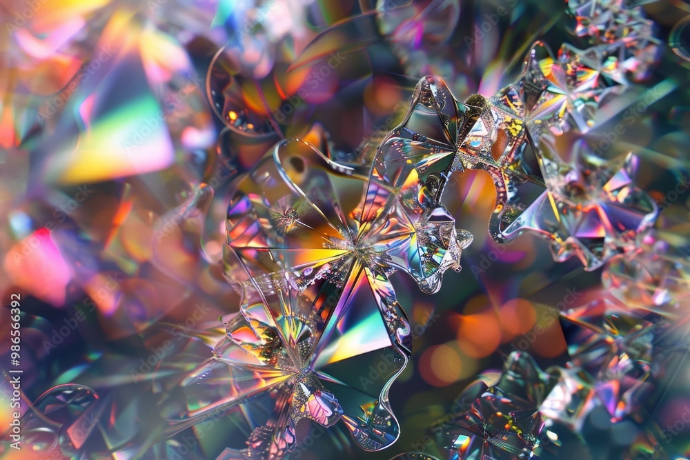 Fototapete Abstract close-up of colorful crystal formations reflecting light in intricate patterns during bright daylight