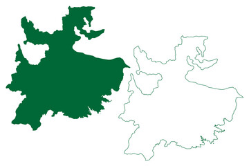 Neemuch district (Madhya Pradesh State, Ujjain division, Republic of India) map vector illustration, scribble sketch Neemuch map