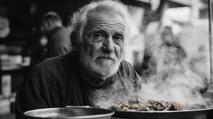 Oderman op straat in azie, hij bereid streetfood