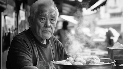 Oderman op straat in azie, hij bereid streetfood