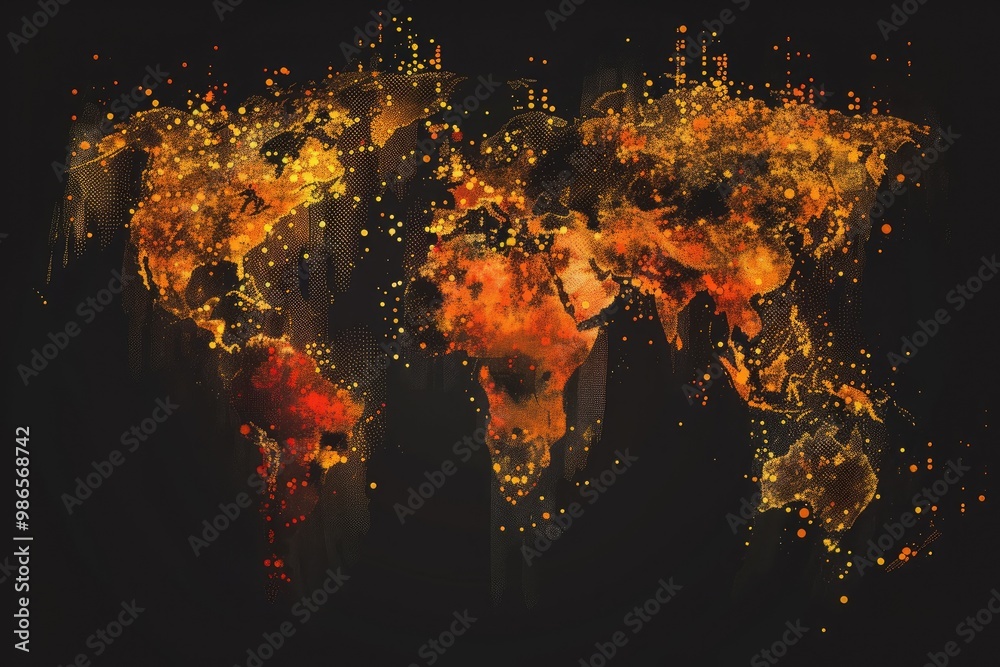Poster a vintage-style world map showcasing different regions with unique color palettes and geographical d