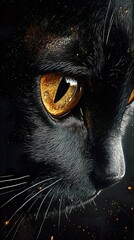 Close-Up Portrait of a Black Cat with Golden Eyes