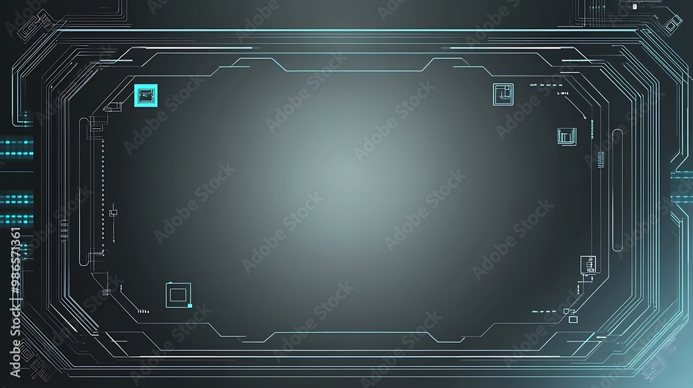 Wall mural abstract digital technology background with glowing blue lines and circuits.