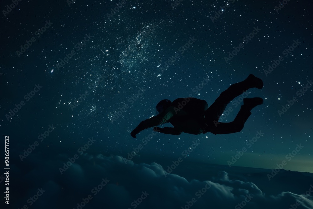 Aufkleber an astronaut gazing up at a brilliant night sky filled with stars and galaxies while floating in spa
