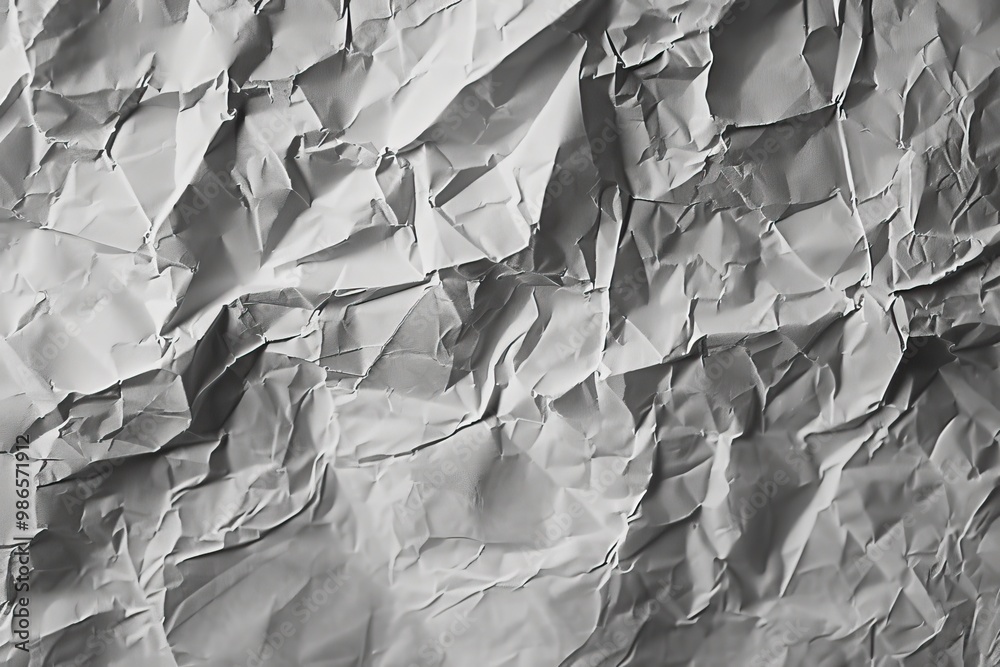 Poster crumpled textured paper showcasing intricate creases and patterns under soft natural light in a clos