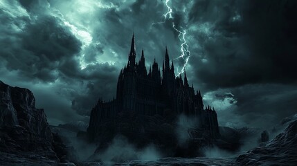 Naklejka premium Malevolent 3D Castle: Sinister Structure with Ominous Energy