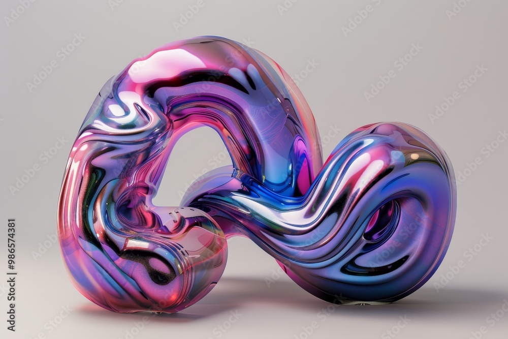 Poster Colorful abstract sculpture showcasing swirling shapes and smooth textures, illuminated to highlight curves and reflections in a bright studio setting