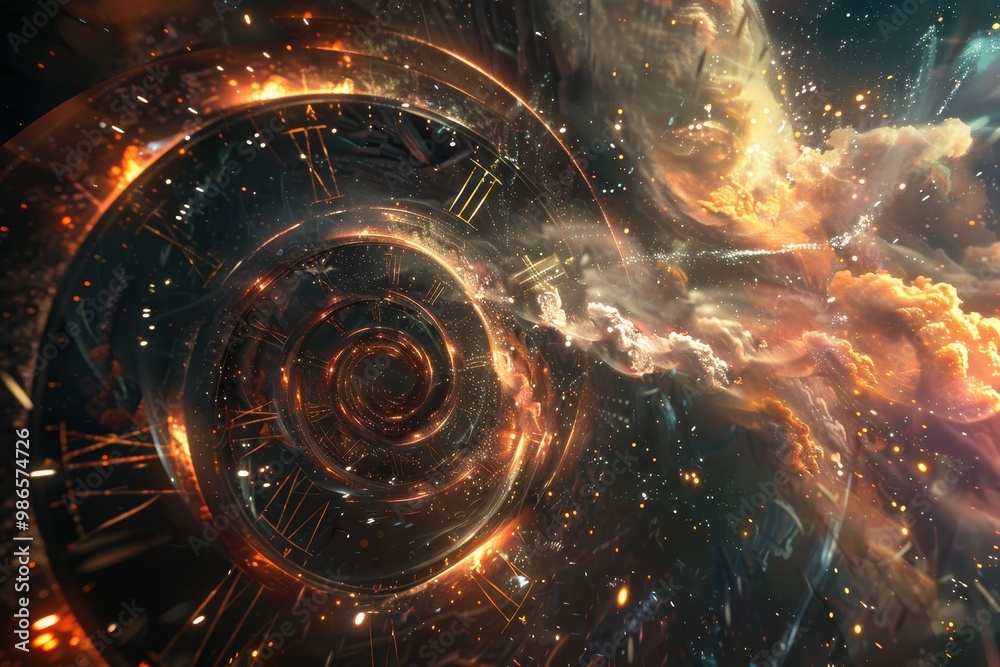 Leinwandbilder A mesmerizing cosmic vortex with swirling colors, intricate patterns, and celestial elements captured in deep space