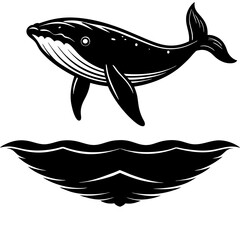 Obraz premium Whale Silhouette Beneath Water Shadow Art Vector