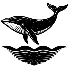 Whale Silhouette Beneath Water Shadow Art Vector