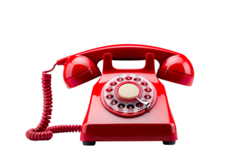 an old fashioned red telephone isolated on transparent background