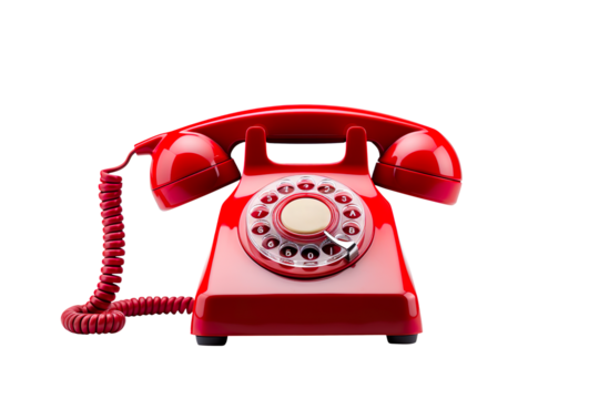 an old fashioned red telephone isolated on transparent background