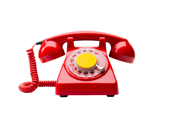 an old fashioned red telephone isolated on transparent background