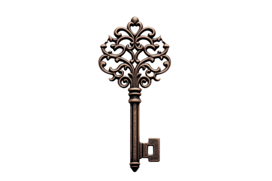 antique padlock key isolated on transparent background