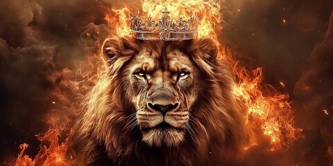 Naklejka premium Lion of Judah, exuding strength and power. Christian conceptual illustration. Generative AI