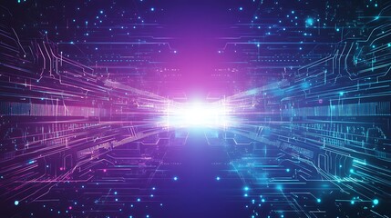 Naklejka premium Abstract digital background with glowing lines and a bright light in the center.