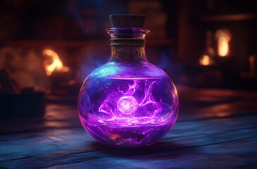 Radiant Purple Potion of Telekinesis with a Small Levitating Orb