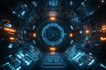 Fototapeta premium Trapezoidal Frame with Rotating Holographic Edges: Dynamic Display