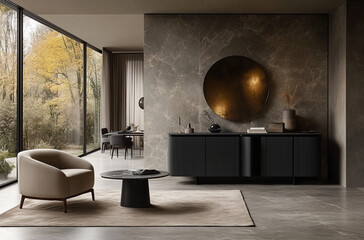 Modern Cabinet with Flat Wooden Legs in Black Matte Finish