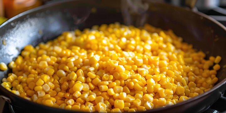 Saut&Atilde;&fnof;&Acirc;&copy;ed corn with butter in a frying pan