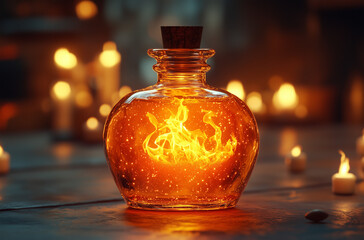Radiant Orange Fire Resistance Potion with Tiny Bubbles
