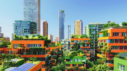 Fototapeta premium Modern Green Cityscape: Sustainable Architecture with Rooftop Gardens