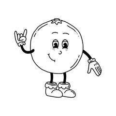 Christmas Groovy line vector orange. Hand drawn 70s 60s 50s character in trendy style. Merry Christmas and Happy New year