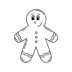 Groovy line vector Christmas Gingerbread man. Hand drawn character in trendy retro style. Merry Christmas and Happy New year