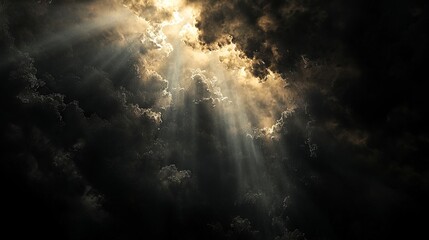 Obraz premium Mystical Twilight Sky with Dark Swirling Clouds and Ethereal Light Beams 3D Render