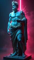 A modern interpretation of a classical statue, blending tradition with futuristic lighting. Ideal for art, design, and technology themes.