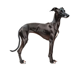 Obraz premium Italian Greyhound standing tall and alert with a sleek black coat on a transparent background