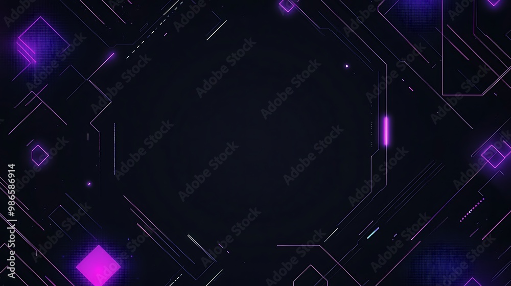Poster abstract digital background with glowing lines and shapes in purple and blue hues.