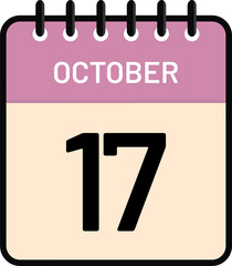 Calendar 17 October date icon with cute pastel colors