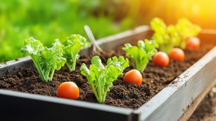 Soil enriched with compost in raised vegetable beds, urban agriculture concept