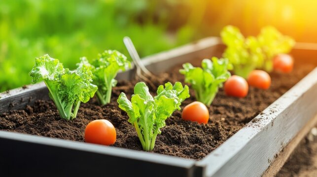 Soil enriched with compost in raised vegetable beds, urban agriculture concept