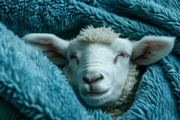 Fototapeta premium Sleeping sheep in a blanket. 