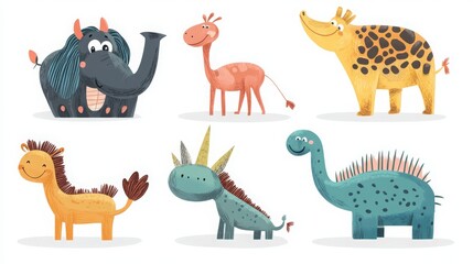 big animal set for kids, comic style, 16:9