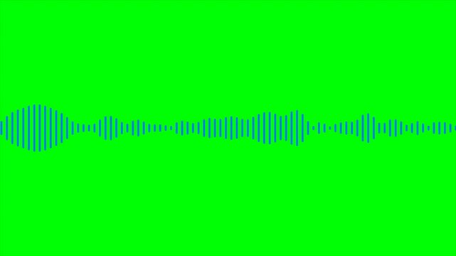 Thin blue equalizer on green screen. Moving sound line with bars. Rhythm level of speaking or playing music. 4k resolution