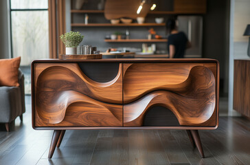 Timeless Elegance Redux: Modern Cabinet with Sculpted Walnut Legs for Classic Appeal