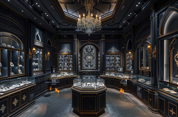 Obraz premium Gothic Elegance in an Elegant Jewelry Store with Dark Wood and Velvet Accents