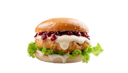 Delicious burger with cranberry sauce