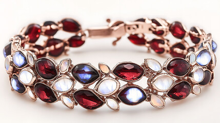 Unique garnet and moonstone bracelet with deep red garnet and translucent moonstone stones in a bold design