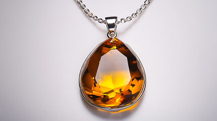 Warm amber pendant with a golden gemstone set in a simple yet elegant silver chain