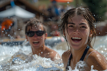 Obraz premium a group of friends guys and girls enjoying adventures like parasailing