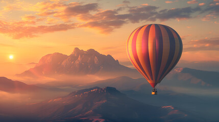 Fototapeta premium Large, colorful, airy, flying balloons in the sky over the mountains,