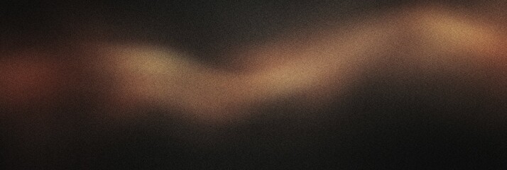 Grainy noisy poster background, dark brown and muted copper color wave, black backdrop, noise texture effect