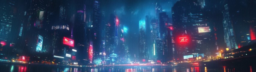 Futuristic Smart cyberpunk city future modern technology metropolis infrastructure background wallpaper AI generated image