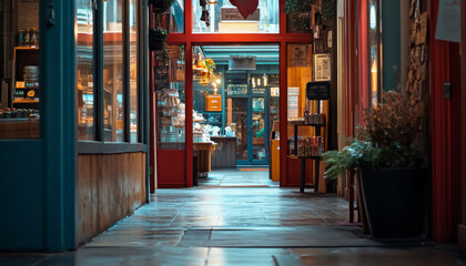 Fototapeta premium Business shop during golden hour