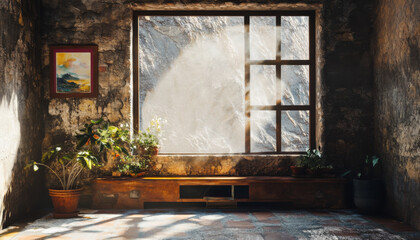 Large window in a modern space, Zen, Japanese architecture  